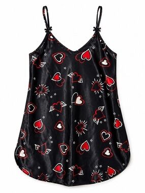 dentelle satin lingerie teddy babydoll Heart print vintage spaghetti str…